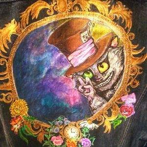 SOLD Painted Jean Jacket Alice in Wonderland